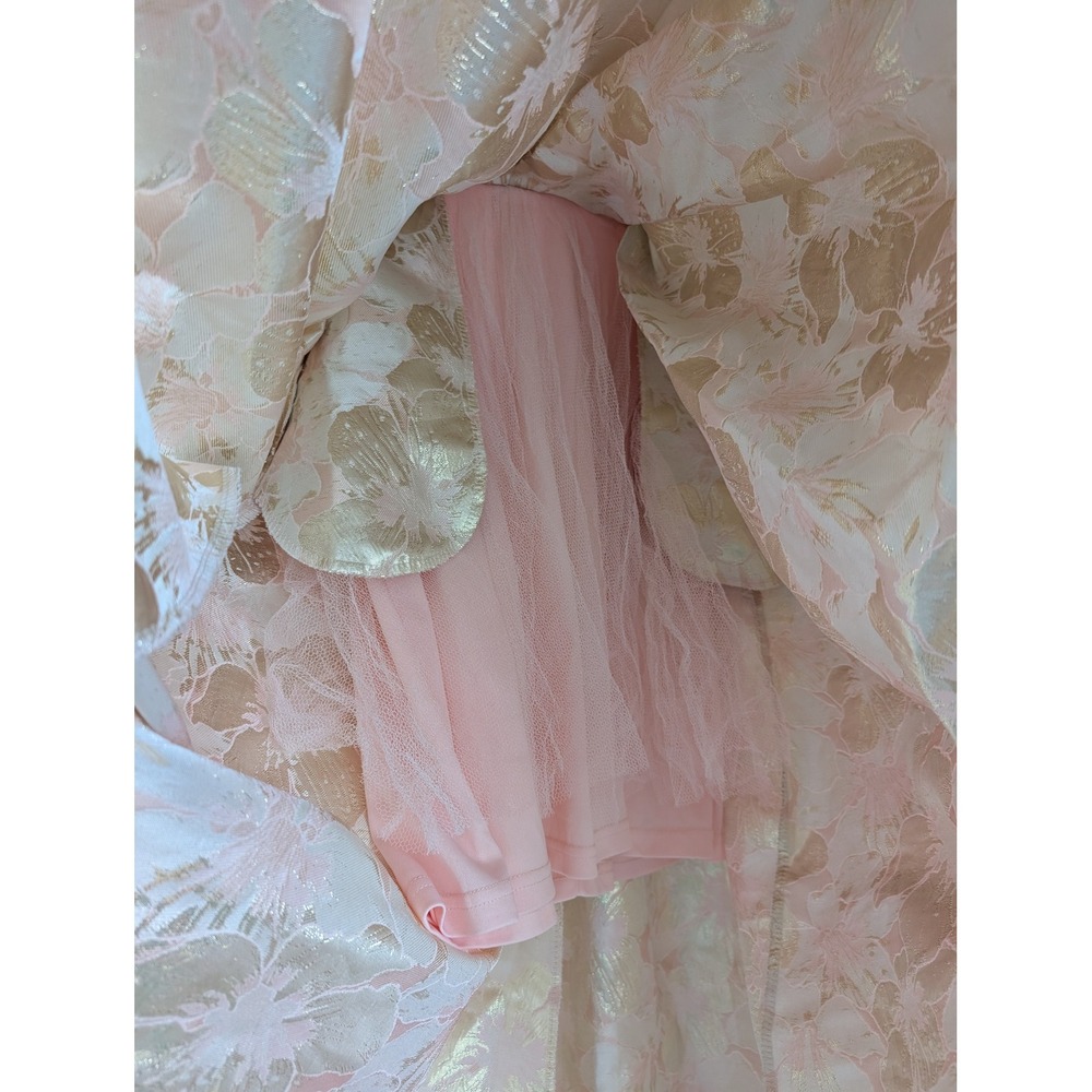 Blush Pink Gold Floral Jacquard High-Low Formal Gown Dress Womens M Wedding - Picture 14 of 16